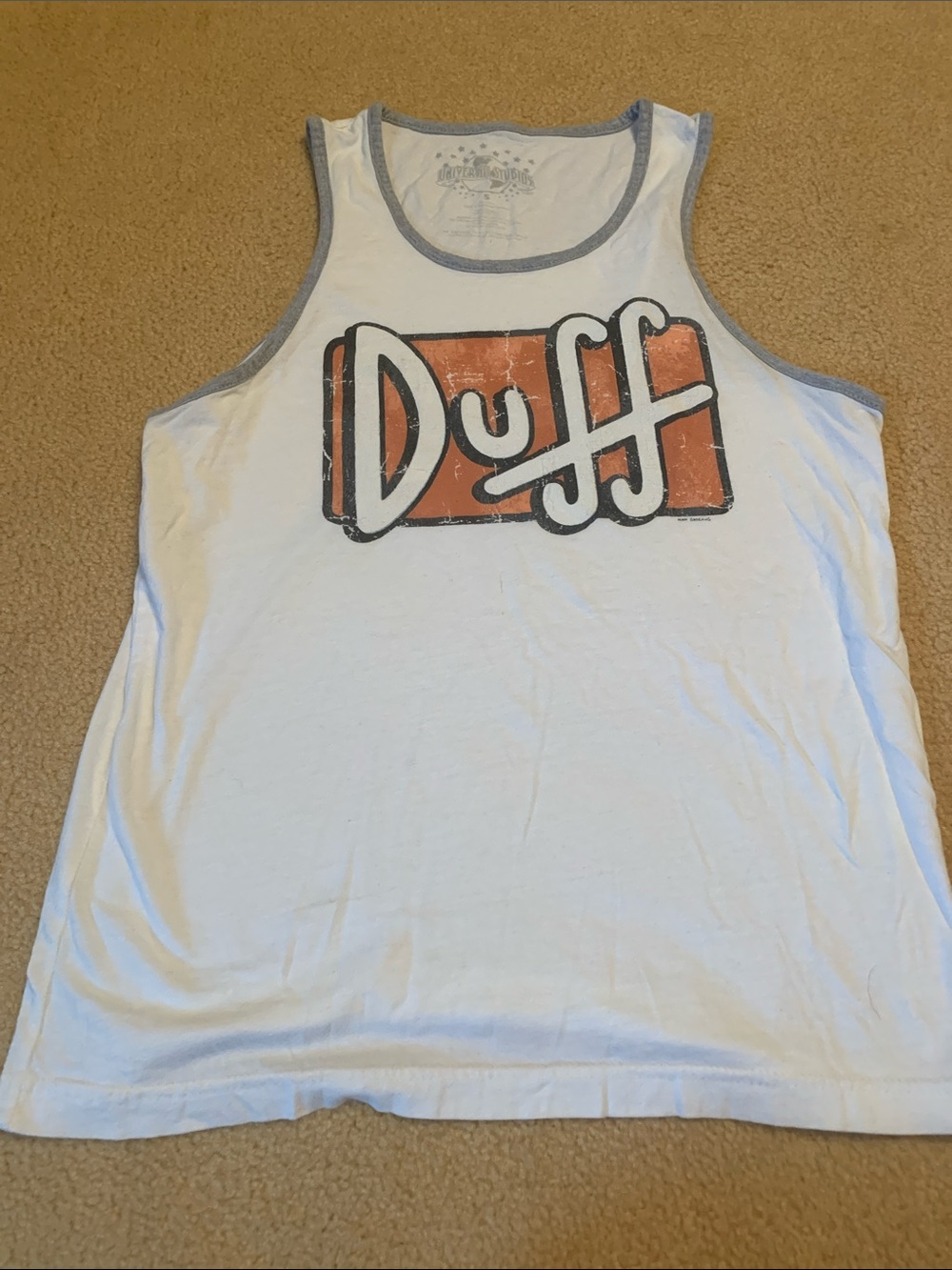 Duff Logo White Tank Top with Orange Print